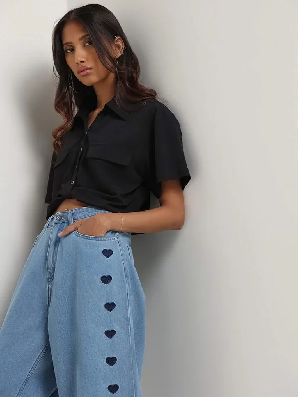 Women's spring - fresh floral pants Skinny women jeans with a form - fitting design Nuon Black Crop Shirt Women's spring - fresh floral pants Skinny women jeans with a form - fitting design Nuon Black Crop Shirt