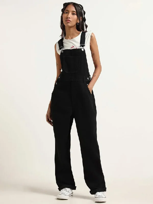 Women's pants for travel Embellished women jeans with studs or rhinestones for a glamorous touch Nuon Black Denim Jumpsuit