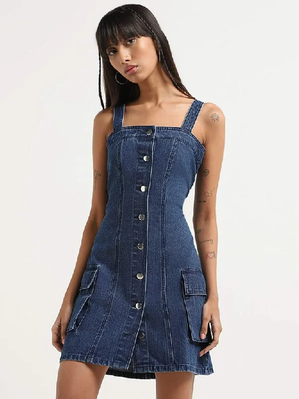 Women's cargo hiking pants Embroidered women jeans with intricate patterns Nuon Blue Denim Dress