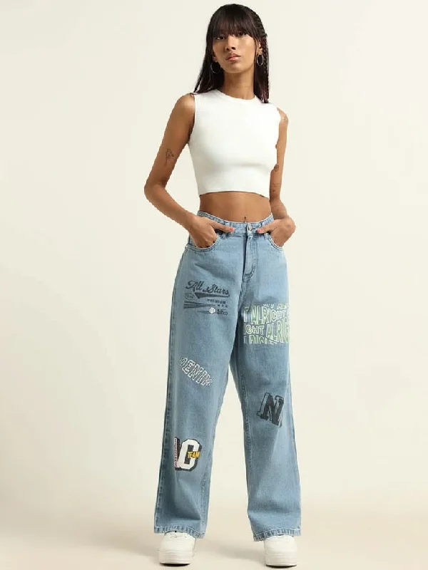 Women's straight - leg lounge pants Mom jeans for a nostalgic and casual look Nuon Blue Straight - Fit High - Rise Jeans