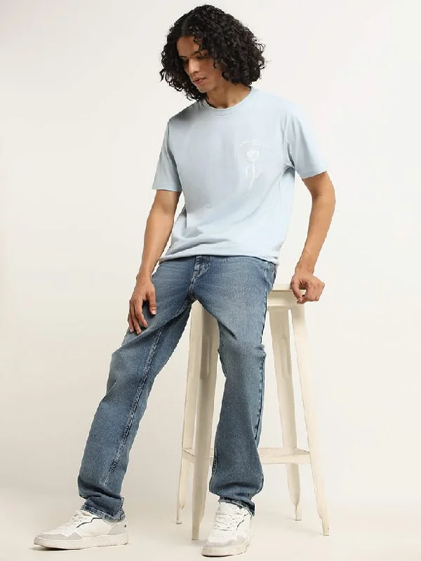 Women's spring - fresh floral pants Skinny women jeans with a form - fitting design Nuon Blue Straight - Fit Mid - Rise Jeans