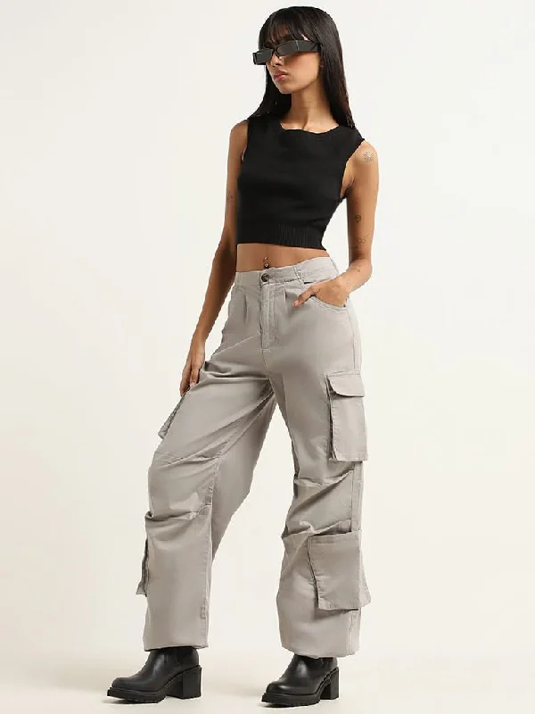Women's recycled - material workout pants Wide - leg women jeans for a modern and relaxed vibe Nuon Grey Cargo Pants