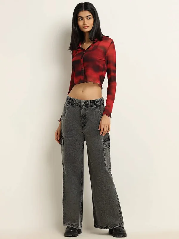 Women's striped business pants Bootcut women jeans to complement various shoe styles Nuon Grey Relaxed - Fit Mid Rise Jeans