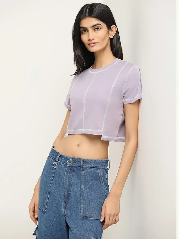 Women's junior - sized denim pants Distressed women jeans for a trendy and edgy look Nuon Light Lilac Cotton Ribbed Top