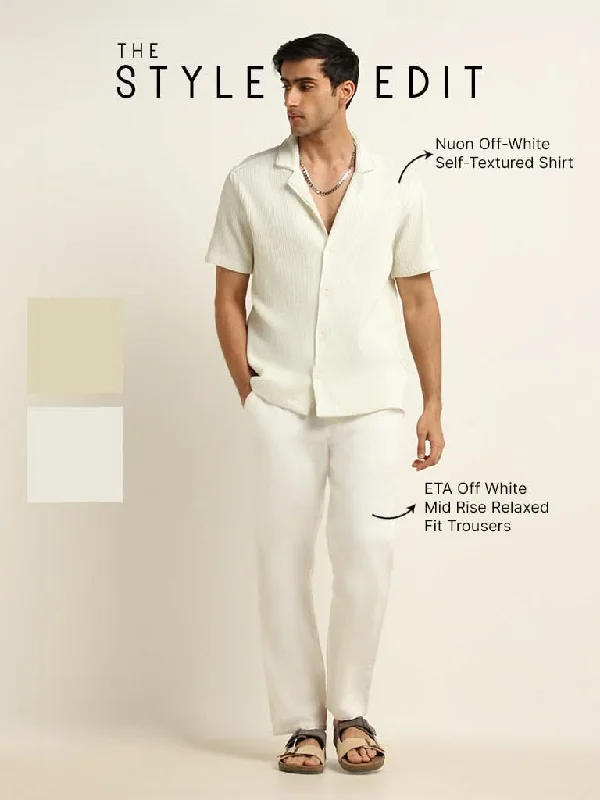 Women's matching top and pants set Mom jeans for a nostalgic and casual look Nuon Sage Self-Textured Relaxed Fit Shirt