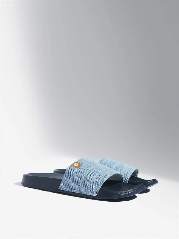 Women's pants for beach parties Straight - leg women jeans with a classic and timeless appeal SOLEPLAY Blue Knit-Textured Pool Slides