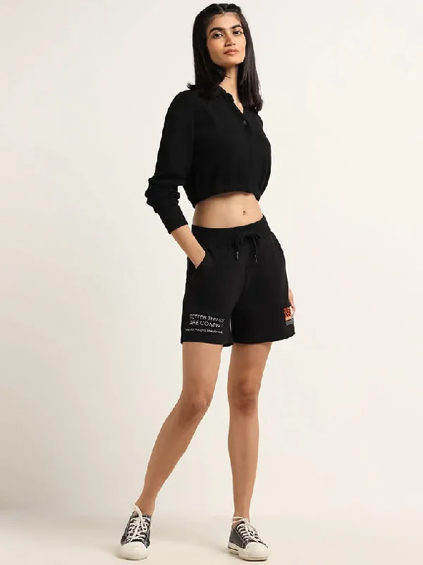 Women's summer - weight linen pants High - waisted women jeans for a flattering silhouette Studiofit Black Loose Fit Shorts