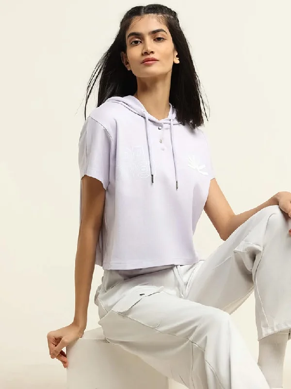 Women's checked casual pants Skinny women jeans with a form - fitting design Studiofit Lilac Cotton Blend Hoodie T-Shirt