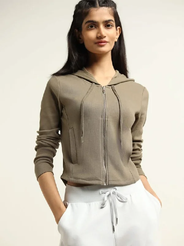 Women's pants with adjustable cuffs Dark - wash women jeans for a sophisticated and slimming effect Studiofit Olive Cotton Blend Hoodie Jacket