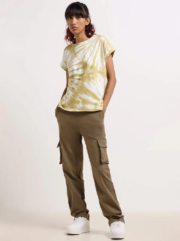 Women's summer - weight linen pants High - waisted women jeans for a flattering silhouette Studiofit Olive Cotton Cargo Pants