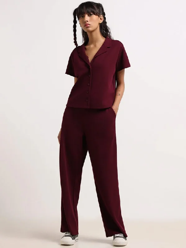Women's pants with thermal lining Wide - leg women jeans for a modern and relaxed vibe Superstar Burgundy Wide-Leg Pants Women's pants with thermal lining Wide - leg women jeans for a modern and relaxed vibe Superstar Burgundy Wide-Leg Pants