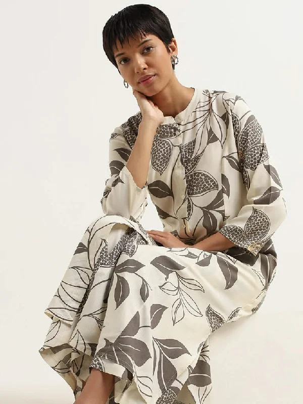 Women's velvet party pants Embellished women jeans with studs or rhinestones for a glamorous touch Utsa Grey Bold Floral Cotton Kurta