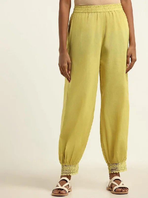 Women's leather moto pants Wide - leg women jeans for a modern and relaxed vibe Utsa Lime Lacy Pants