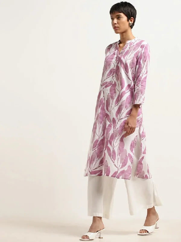 Women's silk evening pants Stretch women jeans for enhanced mobility and comfort Utsa Purple Floral Print Cotton Kurta