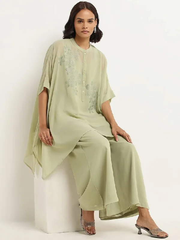 Women's luxury leather pants Stretch women jeans for enhanced mobility and comfort Vark Green Glitter Printed Kaftan Set