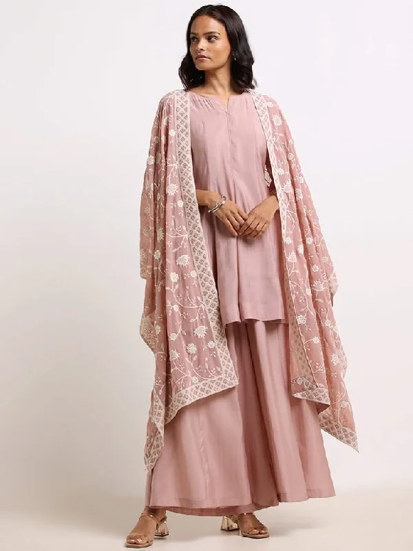 Women's designer brand pants High - rise flare women jeans for a 70s - inspired look Vark Pastel Pink Embroidered Kurti, Palazzos & Dupatta Set Women's designer brand pants High - rise flare women jeans for a 70s - inspired look Vark Pastel Pink Embroidered Kurti, Palazzos & Dupatta Set
