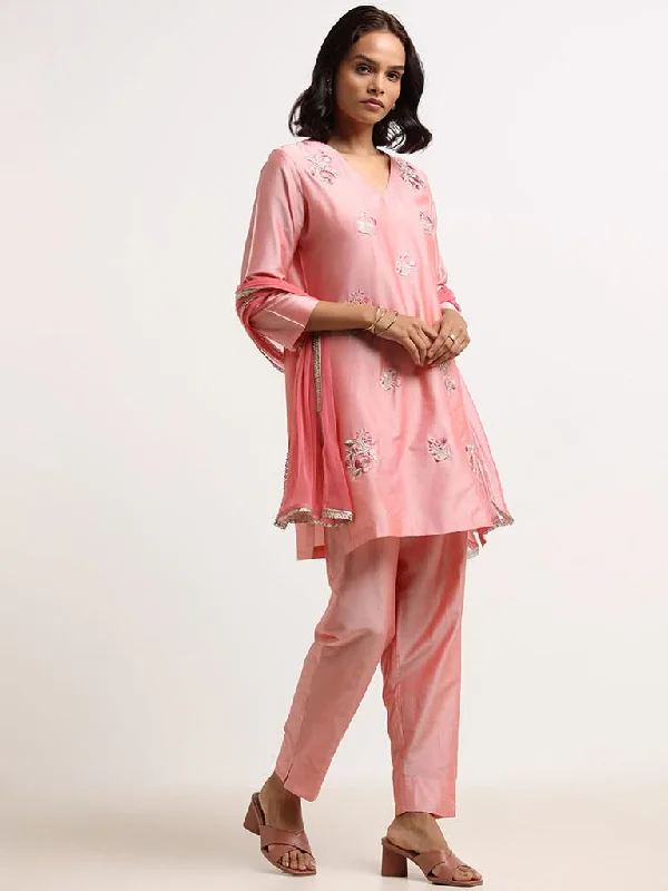 Women's pants with mesh panels Jeggings women jeans combining the comfort of leggings and style of jeans Vark Pink Embroidered Kurta, Pants & Dupatta Set