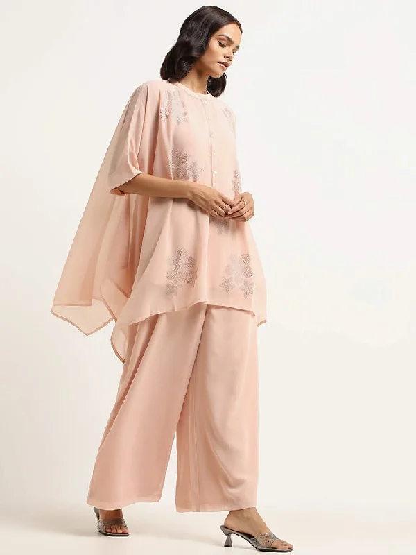 Women's two - piece pant set Ripped women jeans for a rebellious and fashion - forward style Vark Pink Glitter Printed Kaftan Set
