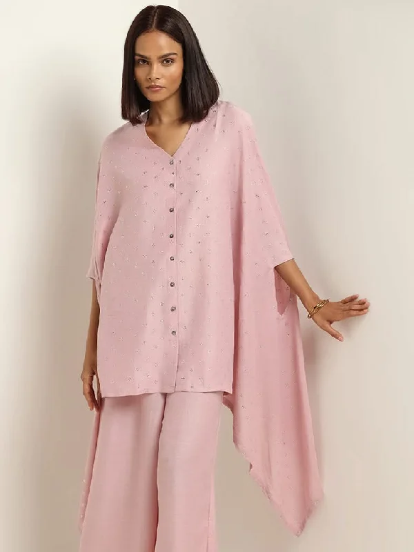 Women's printed floral pants High - waisted women jeans for a flattering silhouette Vark Pink Glitter Printed Kaftan Set