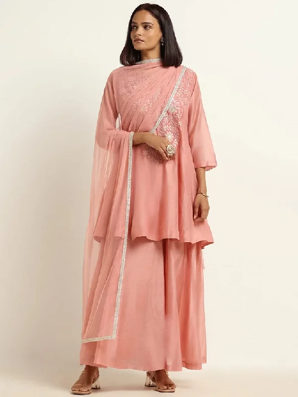 Women's pants for swimming (board shorts style) High - rise flare women jeans for a 70s - inspired look Vark Pink Kurta, Palazzos & Dupatta Set