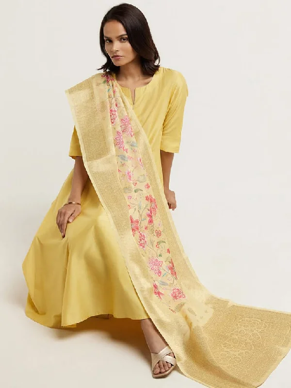 Women's ruffled hem dress pants Cargo women jeans with multiple pockets for added functionality Vark Yellow Kurta, Palazzos & Dupatta Set