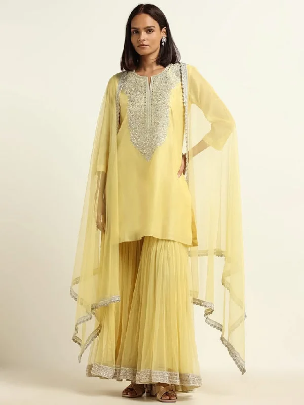 Women's checked casual pants Skinny women jeans with a form - fitting design Vark Yellow Kurta, Sharara & Dupatta Set
