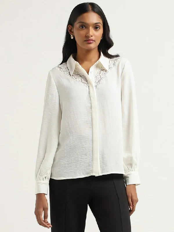Women's expensive designer pants Dark - wash women jeans for a sophisticated and slimming effect Wardrobe Ivory Self-Patterned Shirt