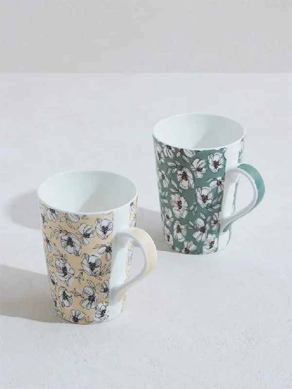 Women's senior - friendly lounge pants Embroidered women jeans with intricate patterns Westside Home Green & Yellow Devonian Floral Mugs (Set of 2)