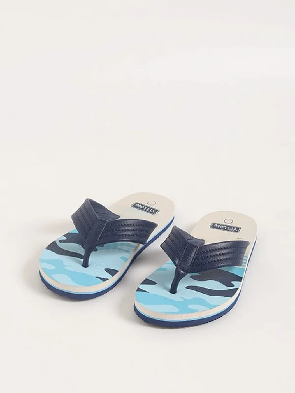 Women's pants for swimming (board shorts style) High - rise flare women jeans for a 70s - inspired look Yellow Navy Printed Flip-Flop
