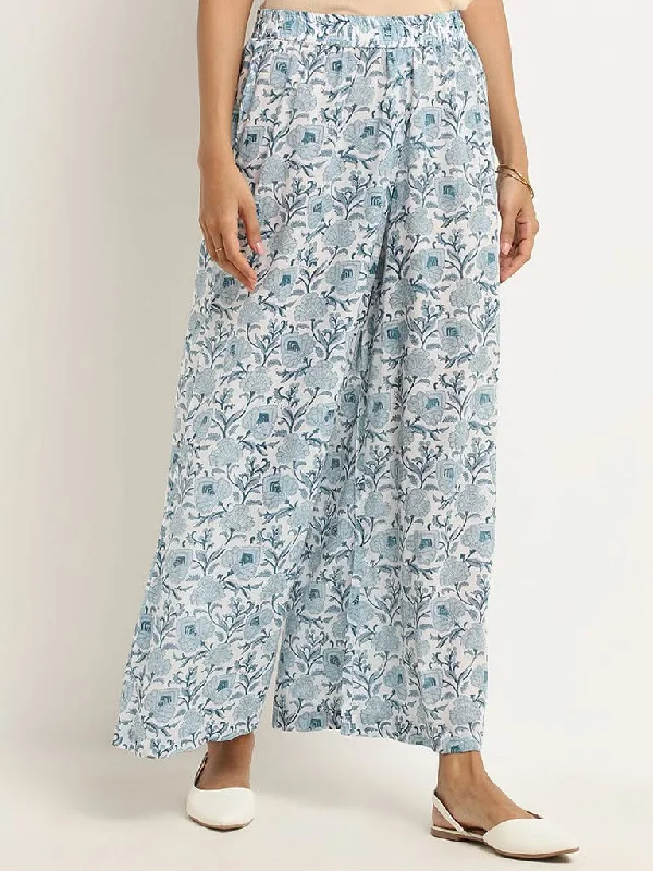 Women's high - waisted yoga pants Skinny women jeans with a form - fitting design Zuba Blue Floral Palazzos