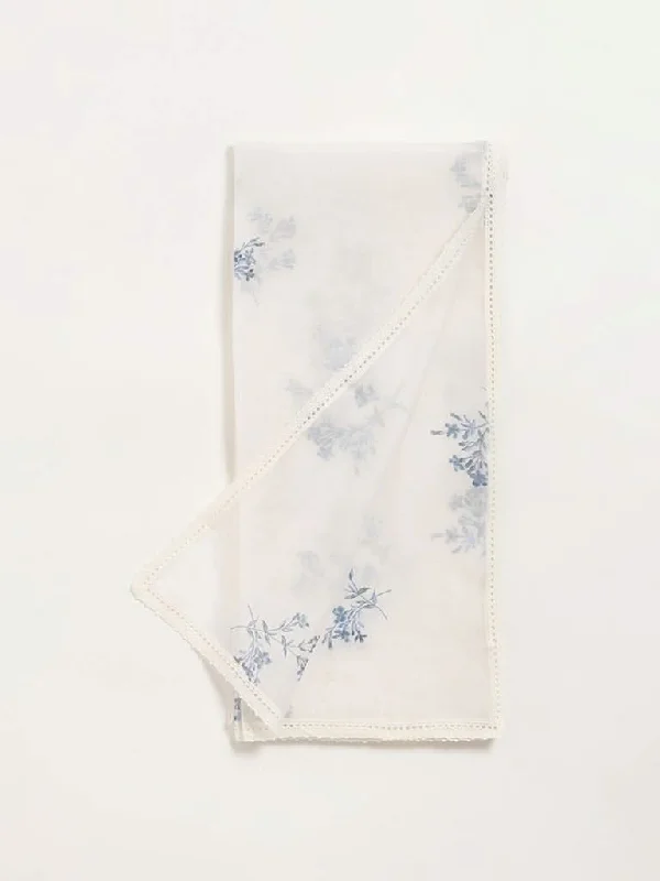 Women's senior - friendly lounge pants Embroidered women jeans with intricate patterns Zuba Blue Printed Cotton Dupatta