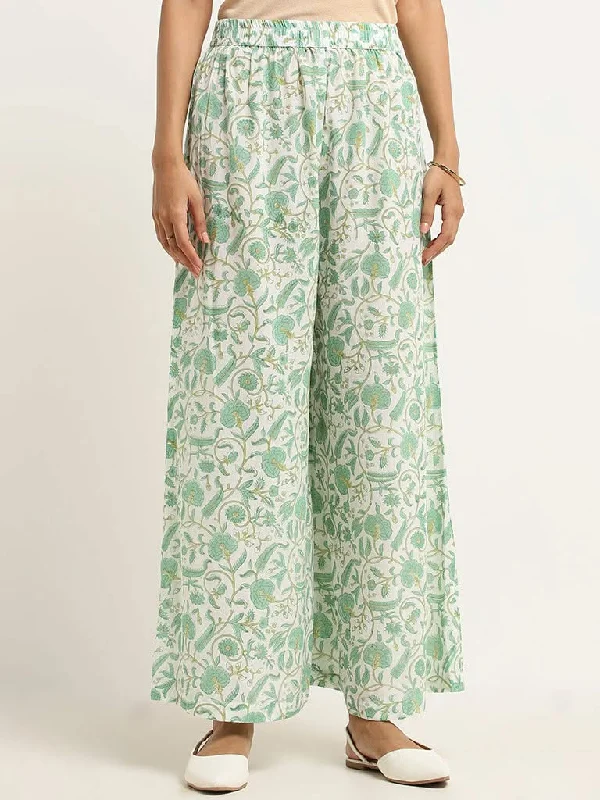 Women's on - sale casual pants Light - wash women jeans for a fresh and summery appearance Zuba Green Floral Palazzos
