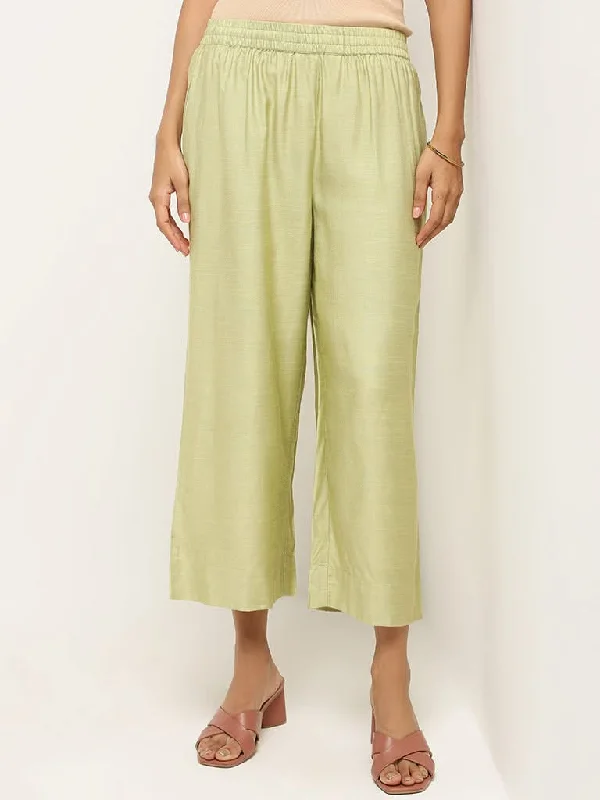 Women's pants for office meetings High - waisted women jeans for a flattering silhouette Zuba Green Plain Palazzos