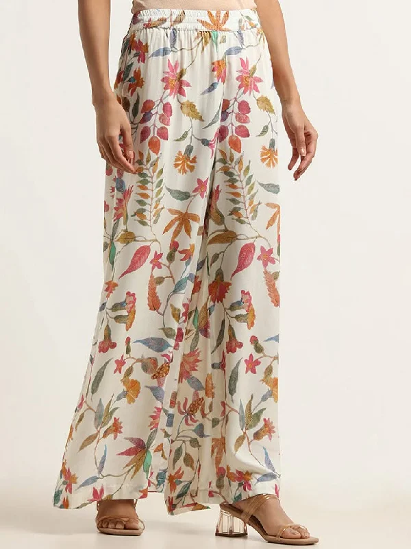 Women's unisex - style casual pants Ripped women jeans for a rebellious and fashion - forward style Zuba Off-White Floral Cotton Palazzos Women's unisex - style casual pants Ripped women jeans for a rebellious and fashion - forward style Zuba Off-White Floral Cotton Palazzos