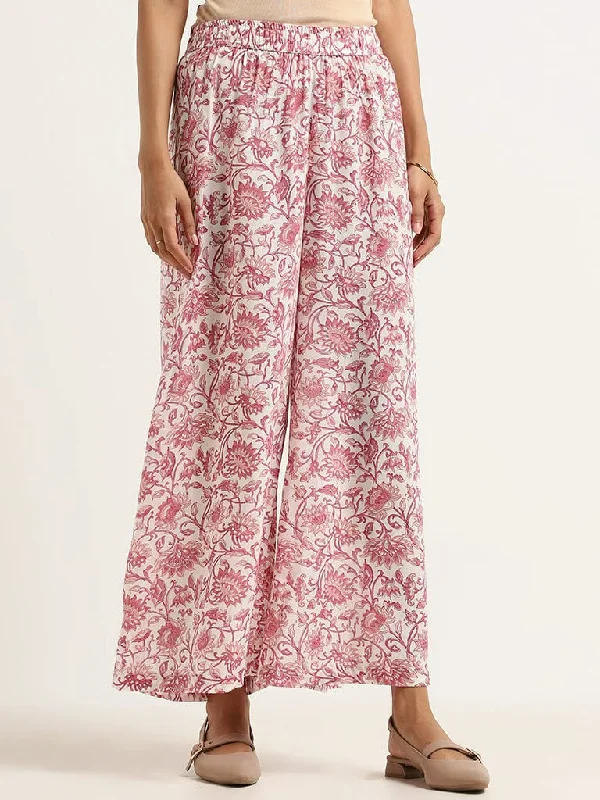 Women's leather moto pants Wide - leg women jeans for a modern and relaxed vibe Zuba Pink Floral Palazzos